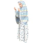Oulabi Mir Kız Çocuk Namaz Elbisesi Dantel Detaylı Eteği Renkli Yıldız Baskılı - 4 - 5 Yaş - Beyaz - Mavi