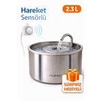 Oumo 2.3L Paslanmaz Çelik Kedi Köpek Su Sebili Hareket Sensörlü Otomatik Su Pınarı Filtreli Sessiz Motor