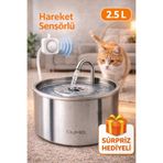 Oumo 2.5L Çelik Kedi Köpek Su Sebili Hareket Sensörlü Otomatik Su Pınarı Filtreli Kedi Su Pınarı