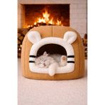Oumo Bal Kabağı Kedi Evi Peluş Kapalı Kedi Yuvası Sıcak Kışlık Mağara Tipi Yumuşak Kedi Yatağı 45x35
