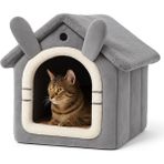 Oumo Kedi Evi Yumuşak Kedi Yatağı | Peluş Derin Uyku Evi, Çıkarılabilir Minderli, Isı Yalıtımlı Kışlık Ev - Gri