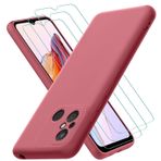 Oureidoo Xiaomi Redmi 12C/11A ile uyumlu kılıf, 3 adet zırh koruyucu cam, Xiaomi Redmi 12C/11A için cep telefonu kılıfı silikon kauçuk, şarap kırmızısı
