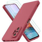 Oureidoo Xiaomi Redmi Note 10 Pro ile uyumlu kılıf, 3 adet kırılmaz cam koruyucu folyo, cep telefonu kılıfı, Xiaomi Redmi Note 10 Pro için silikon kauçuk, cep telefonu kılıfı şarap kırmızısı
