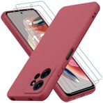 Oureidoo Xiaomi Redmi Note 12 4G ile uyumlu kılıf, 3 adet zırh koruyucu camlı, Xiaomi Redmi Note 12 4G için cep telefonu kılıfı, silikon kauçuk, cep telefonu kılıfı şarap kırmızısı