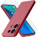 Oureidoo Xiaomi Redmi Note 13 4G ile uyumlu kılıf, 3 adet kırılmaz cam koruyucu folyo, cep telefonu kılıfı, Xiaomi Redmi Note 13 4G için silikon kauçuk, cep telefonu kılıfı, şarap kırmızısı