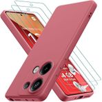 Oureidoo Xiaomi Redmi Note 13 Pro 4G / Poco M6 Pro 4G ile uyumlu kılıf, 3 adet kırılmaz cam koruyucu folyo, Redmi Note 13 Pro 4G için cep telefonu kılıfı, silikon kauçuk, cep telefonu kılıfı şarap