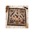 OUS Kadın Ekru Siyah Otantik Kuş Desenli 70x70 cm Saten Fular, Kare Boyun Fuları Saç Çanta Aksesuarı