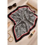 OUS Kadın Siyah Beyaz Zebra Desenli 70x70 cm Saten Fular, İpeksi Dokulu Kare Boyun Saç ve Çanta Aksesuarı