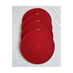 oushak Yuvarlak Amerikan Servis Sofra Altlığı, Masa Dekoru Supla Kırmızı 33cm 4lü Kırmızı-33 x 33
