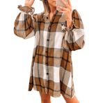 OUSIMEN Kadın Uzun Kollu Düğme Aşağı Bluz Ekose Tunik Günlük Gömlek Klasik Üstler Yaka Kaban, Yellow, XL