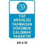 Outdoor One Yüz Siperliği Takmadan Dökümde Çalışmak Yasaktır Kadın Figürlü Iş Güvenliği Uyarı Levhası 1 Adet Pvc 21 x 29CM