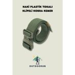 Outdoorun Haki Plastik Tokalı Klipsli Kobra Kemer