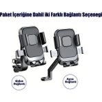 Outfire Motosiklet,bisiklet ,scooter Için 360 Derece Dönebilen Gidon ve Ayna Bağlantılı Telefon Tutucu - Koyu Siyah