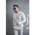 OUTFİT MAN Erkek Açık Yaka Geniş Örme Oversize Kazak Beyaz