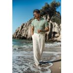 OUTFİT MAN Erkek V Örgülü Polo Yaka T-Shirt Mint