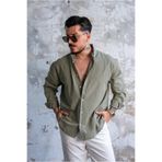 OUTFİT MAN Keten Düğmeli Oversize Gömlek Mint