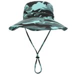 Outfly Kamuflaj Güneş Şapkası UV Koruması Geniş Kenarlı Yaz Şapkası Kova Şapkası Yürüyüş Şapkası Safari Şapka Nefes Alabilir Ayarlanabilir Çene Kayışı, masmavi, 6 7/8-7 3/4