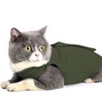 oUUoNNo Kedi yarası cerrahi kurtarma seti, karın yaraları veya cilt hastalıkları için, cerrahi giyimden sonra, pajama takımı, kedi ve köpekler için e-yaka alternatifi (S, asker yeşili)