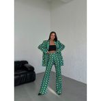 Ouz Fashion Kadın Torba Cepli Vatkalı Şal Yaka Dijital Baskılı Ceket - 02Y-Yeşil