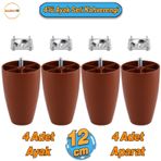 Oval 4 Adet Aparatlı Plastik Ayak 12 Cm Kahverengi Mobilya Sehpa Kanepe Koltuk Ayağı Baza Ayakları