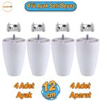 Oval 4 Adet Plastik Ayak 12 Cm Beyaz Mobilya Sehpa Kanepe Koltuk Ayağı Baza Ayakları Aparat Dahil