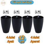 Oval 4 Adet Plastik Ayak 12 Cm Siyah Mobilya Sehpa Kanepe Koltuk Ayağı Baza Ayakları Aparat Dahil