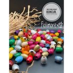 Oval Ahşap Renkli Boncuk 16X12 mm (50 Gram 64 Adet) Delik Çapı 5 mm Badem Tahta Boncuk - Karışık Renk