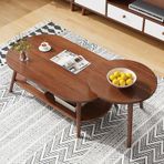 Oval Ahşap Sehpa Modern Ahşap Yerleştirme Sehpa Seti Küçük Mekanlar için Küçük Sehpalar Oturma Odası için Çift Katmanlı Açık Depolama (Kahverengi 80+40 cm)