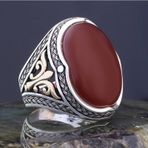Oval Akik Taşlı Gümüş Erkek Yüzük