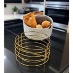 Oval Antrasit Metal Gold Kaplama Ekmeklik Özel Hasır Dokuma Içlik 20 cm Şık Tasarım