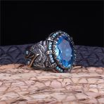 Oval Aqua Taşlı 925 Gümüş Erkek Yüzük
