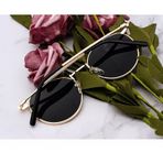 Oval Güneş Gözlüğü Sarı Çerçeve Siyah Cam Unisex