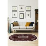 Oval Kaymaz Pamuk Tabanlı Saçaklı Dijital Halı 900616-Oval, Bordo, 120 x 180