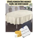 Oval Krem Renk Masa Örtüsü – Su Itici, Leke Tutmaz, Yıkanabilir %100 Polyester Jakarlı Oval Masaörtüsü - 160 x 220 cm