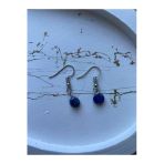 Oval Lapis Lazuli Doğal Taş Gümüş Sallantı Küpe