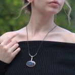 Oval Lapis Lazuli Taşlı Zinciri Oksitli Otantik Gümüş Kolye