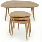 Oval Masif Doğal Ahşap Orta Sehpa ve 3'lü Yan Sehpa Set | Asimetrik Modern Iskandinav Tasarım - Açık Meşe