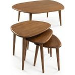 Oval Masif Doğal Ahşap Orta Sehpa ve 3'lü Yan Sehpa Set | Asimetrik Modern Iskandinav Tasarım - Ceviz