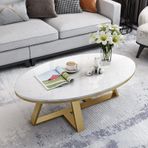 Oval Mermer Sehpa Şık Beyaz Sinterlenmiş Taş Üst Modern Metal Çerçeve Küçük Alanlar Oturma Odası Orta Masa için İdeal 78,7 cm 88,9 cm