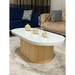 Oval Model 120X60 cm Kalın Kenarlı Orta Sehpa Ahşap Ayaklı - Doğal