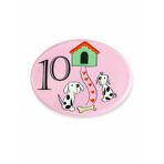 Oval Porselen Ev Numarası Tabelası, Köpek ve Kemik Temalı, Pembe, 12 cm, Masa Üstü Dekor, 1 Adet