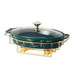 Oval Şafer Yemekleri Lüks Seramik Şafer ve Büfe Isıtıcı Setleri, Yemek Tavası, Yakıt Tutucu ve Cam Kapak, Açık Büfe Düğünler, Partiler, Ziyafetler, Catering Etkinlikleri için, 1,1 L, Yeşil, A