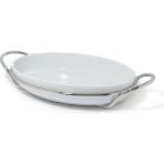 Oval Tepsi Tabak, Porselen & Gümüş Tutucu, Şık Sunum