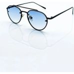 Oval Unisex Güneş Gözlük Metal Çerçevea - Mavi - Açık Mavi