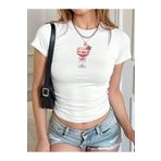 OVER HEAD Kadın Çilek Kadeh Baskılı Baby Tee Crop T-shirt