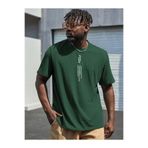 over head oh Erkek Nefti Yeşili Dikey Baskılı Oversıze T-shirt