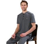Over Sleep by Poleren Over Sleep 1736 Erkek Kısa Kol Uzun Alt Yazlık Pijama Takım - Antrasit - XL