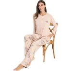 Over Sleep by Poleren Over Sleep 3317 Kadın Uzun Kol Büyük Beden Modal Süprem Pijama Takım (L-Xl-Xxl-3x - Pudra - 2XL