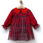 Overdo BeU Kids Kız Çocuk Tül Katmanlı Vintage Ekose Elbise - 1 Yaş - Kırmızı