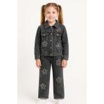 Overdo Kız Çocuk Çiçek Desenli Jean Pantolon - Siyah - 6 Yaş